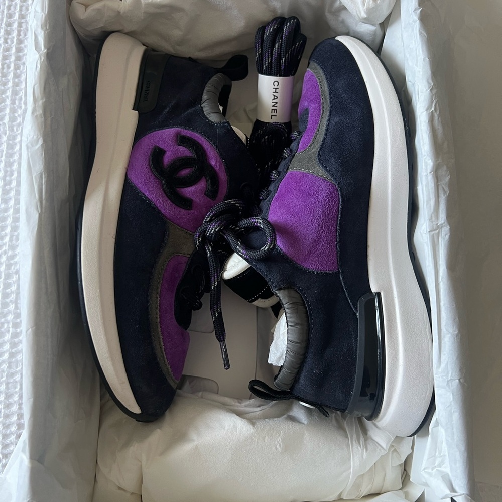 CHANEL Purple and Navy blue Athletic Sneakers. Like new work once.